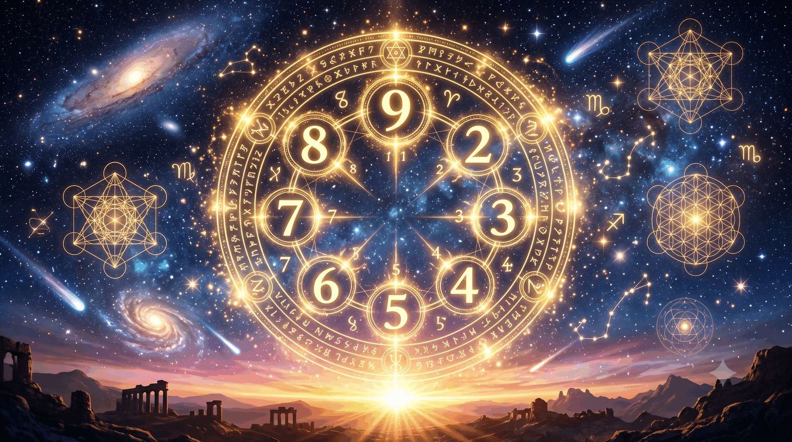 Astrology and numerology symbols side by side