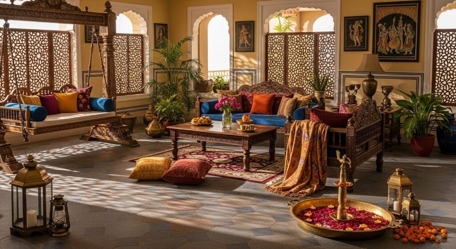 Warm Indian living room aligned with Vastu principles